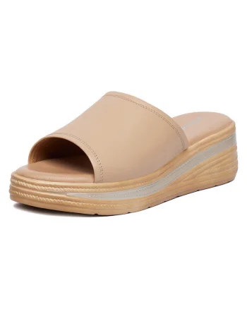 Papuci  dama, bej, piele naturala,