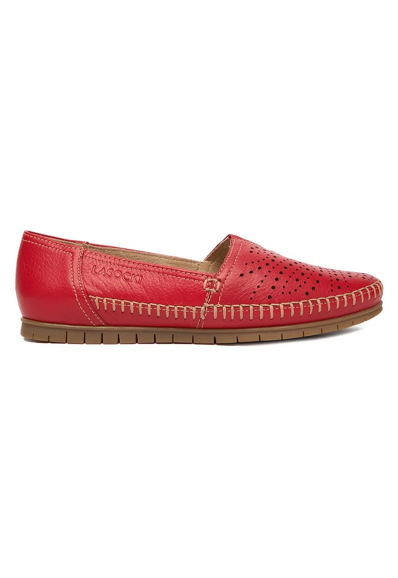 Pantofi dama  piele naturala, rosu, varf rotund,
