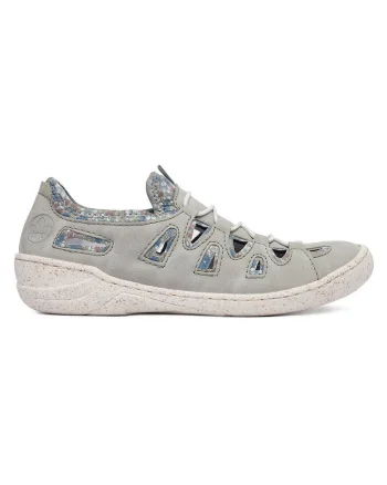 Pantofi dama  gri, piele ecologica, interior din piele naturala, varf rotund,