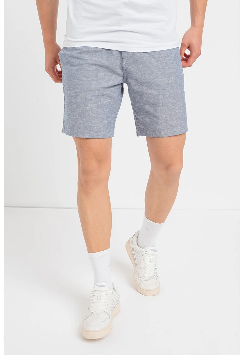 Pantaloni scurti chino din amestec de in, Albastru melange