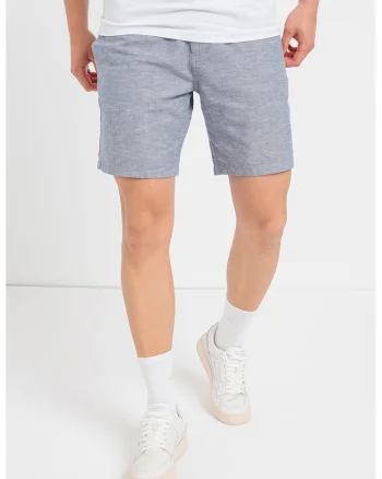 Pantaloni scurti chino din amestec de in, Albastru melange