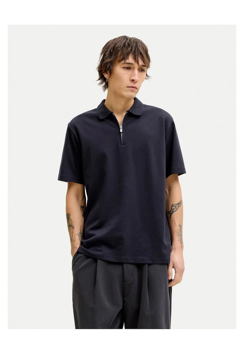 Tricou barbati,  bleumarin, poliester reciclat/bumbac organic/elastan