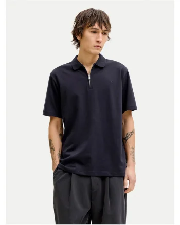 Tricou barbati,  bleumarin, poliester reciclat/bumbac organic/elastan