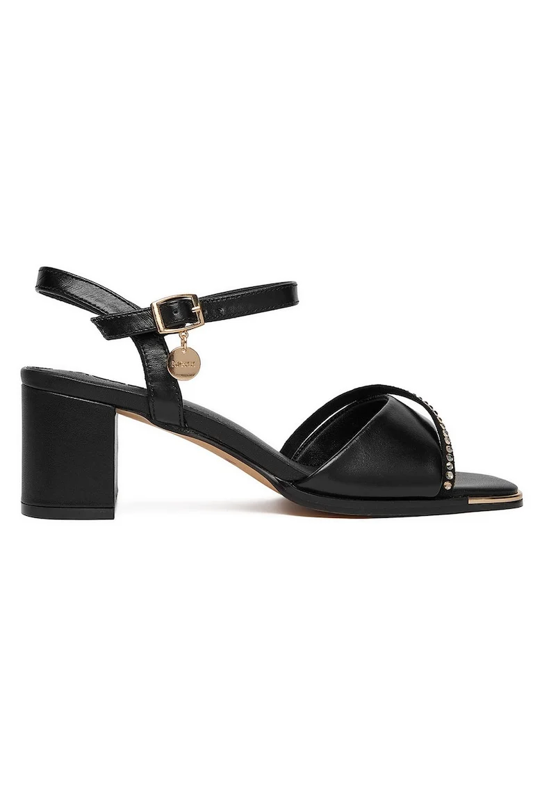 Sandale dama,  catarama, piele naturala, negru,