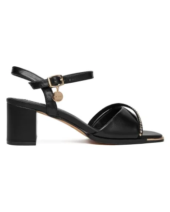 Sandale dama,  catarama, piele naturala, negru,