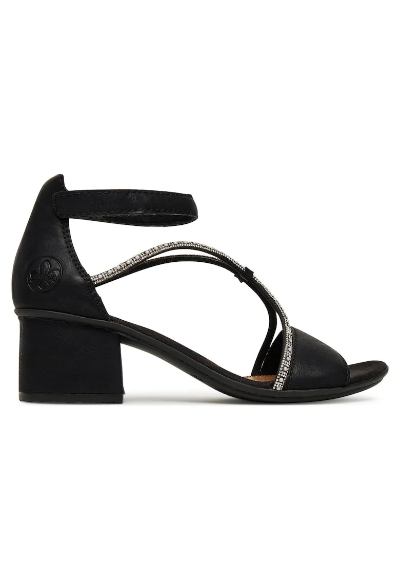 Sandale dama,  negru, inchidere Velcro, material textil,