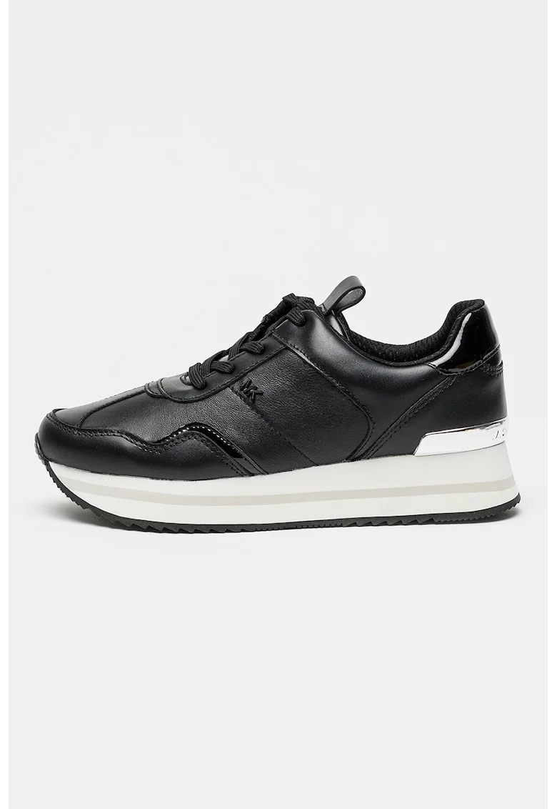 Pantofi sport din piele cu aplicatie logo discreta Raina, Negru/Argintiu