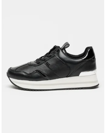 Pantofi sport din piele cu aplicatie logo discreta Raina, Negru/Argintiu