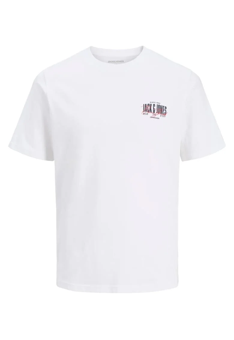 Tricou barbati la baza gatului, din bumbac, Regular Fit, JJAERO, Alb