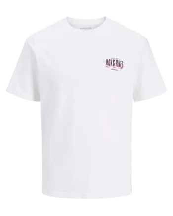 Tricou barbati la baza gatului, din bumbac, Regular Fit, JJAERO, Alb