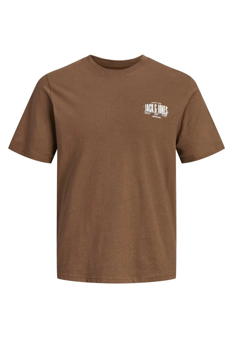 Tricou barbati la baza gatului, din bumbac, Regular Fit, JJAERO, Maro
