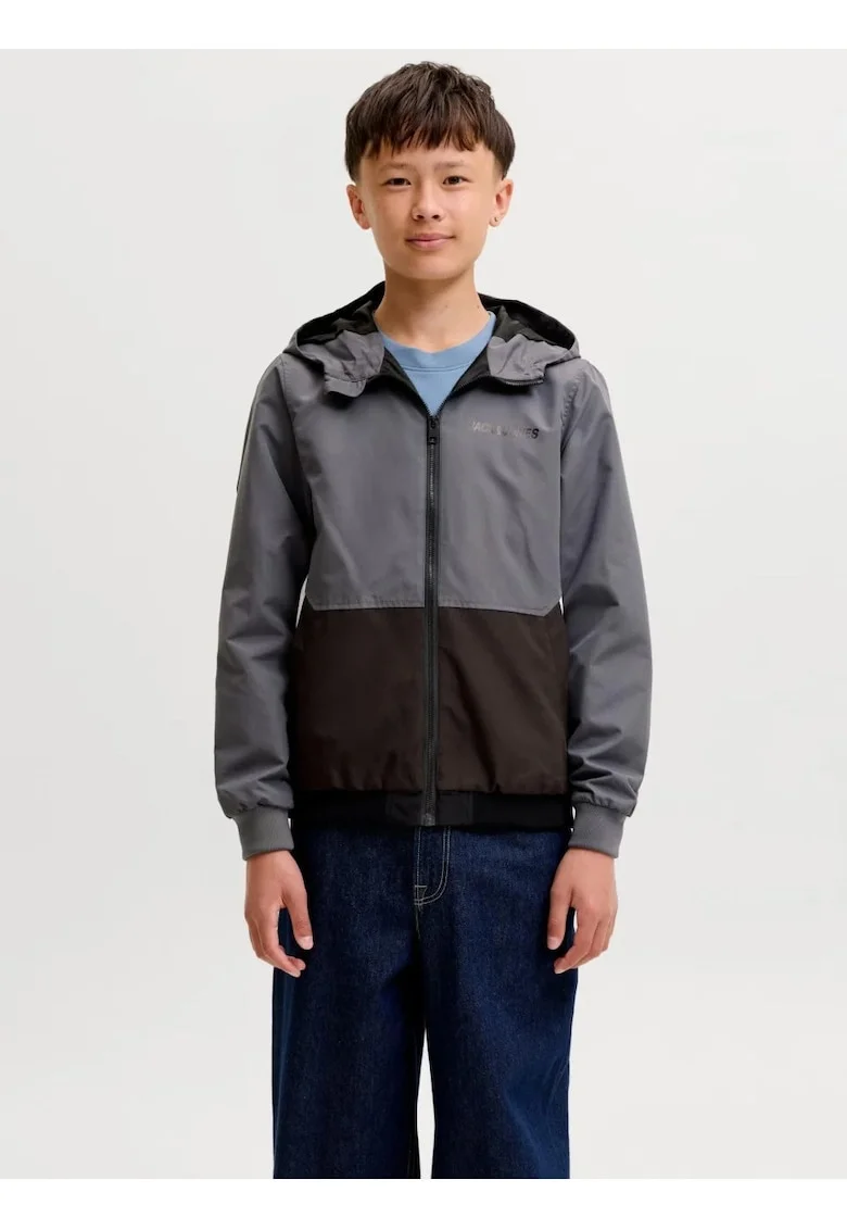 Jacheta softshell, baieti, cu gluga, Regular fit, Gri inchis,