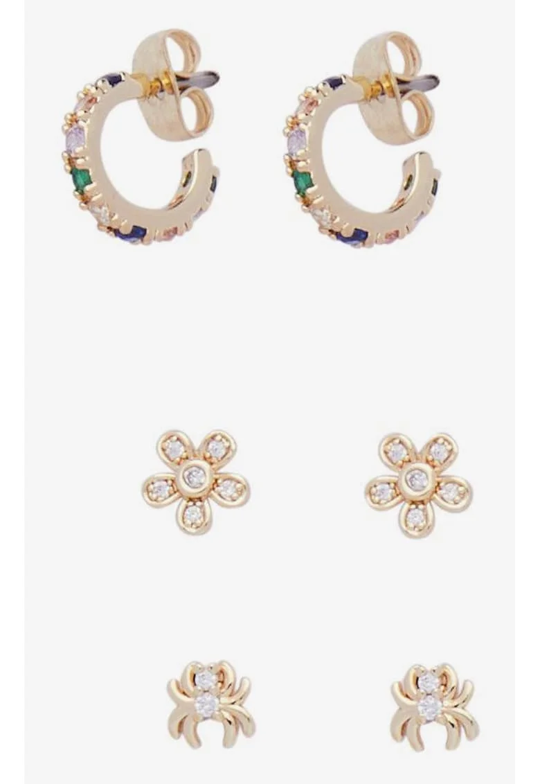 Set de 3 perechi de cercei placati cu aur de 18k Lylla