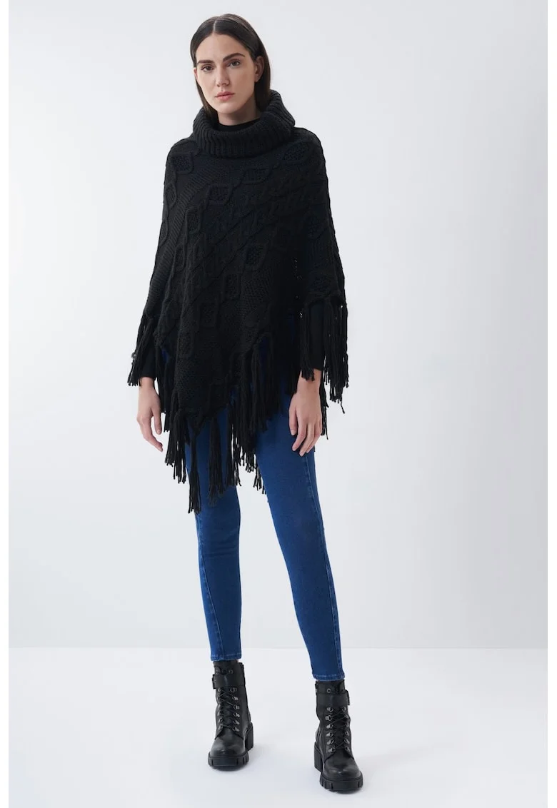 Poncho tricotat  femei negru unic