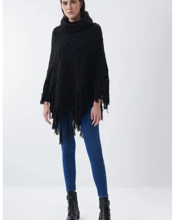 Poncho tricotat  femei negru unic