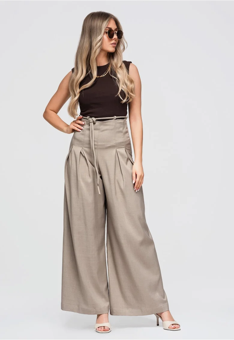 Pantaloni dama confortabili din poliester cu elastan, Bej