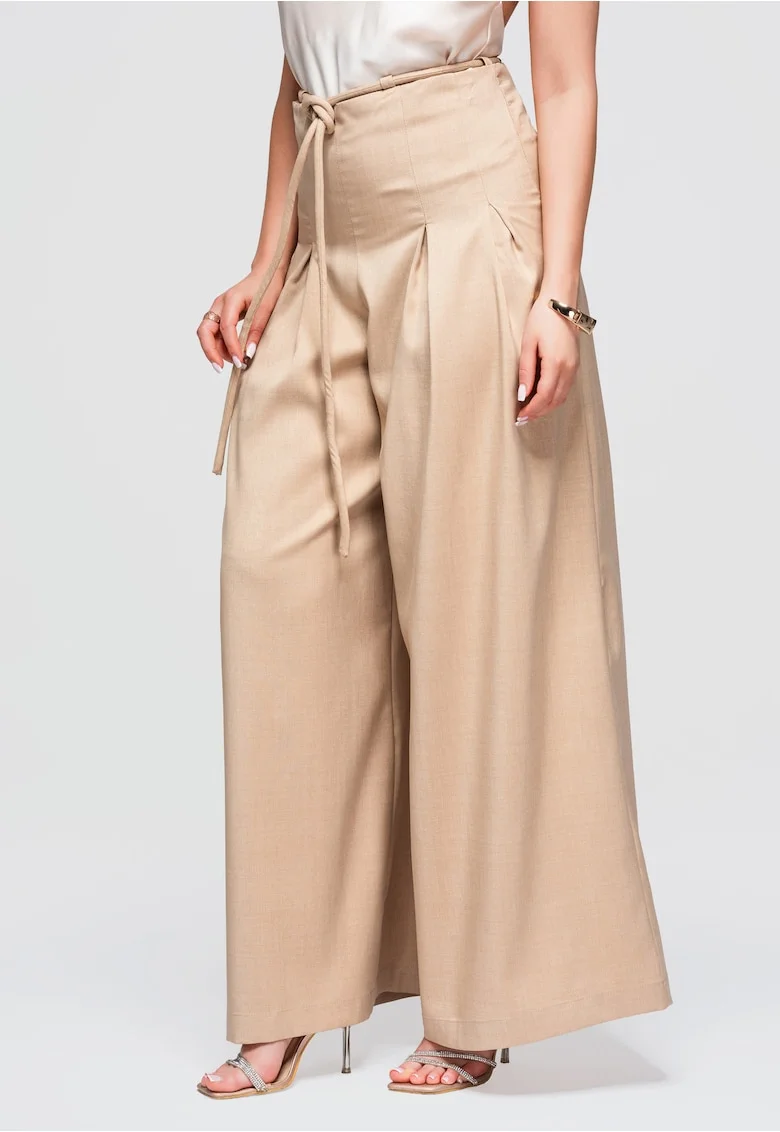 Pantaloni dama confortabili din poliester cu elastan, Maro camel