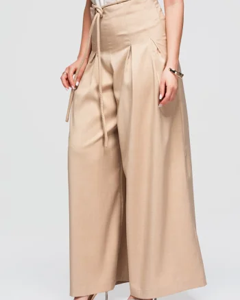 Pantaloni dama confortabili din poliester cu elastan, Maro camel