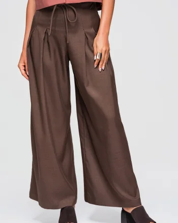 Pantaloni dama confortabili din poliester cu elastan, Maro