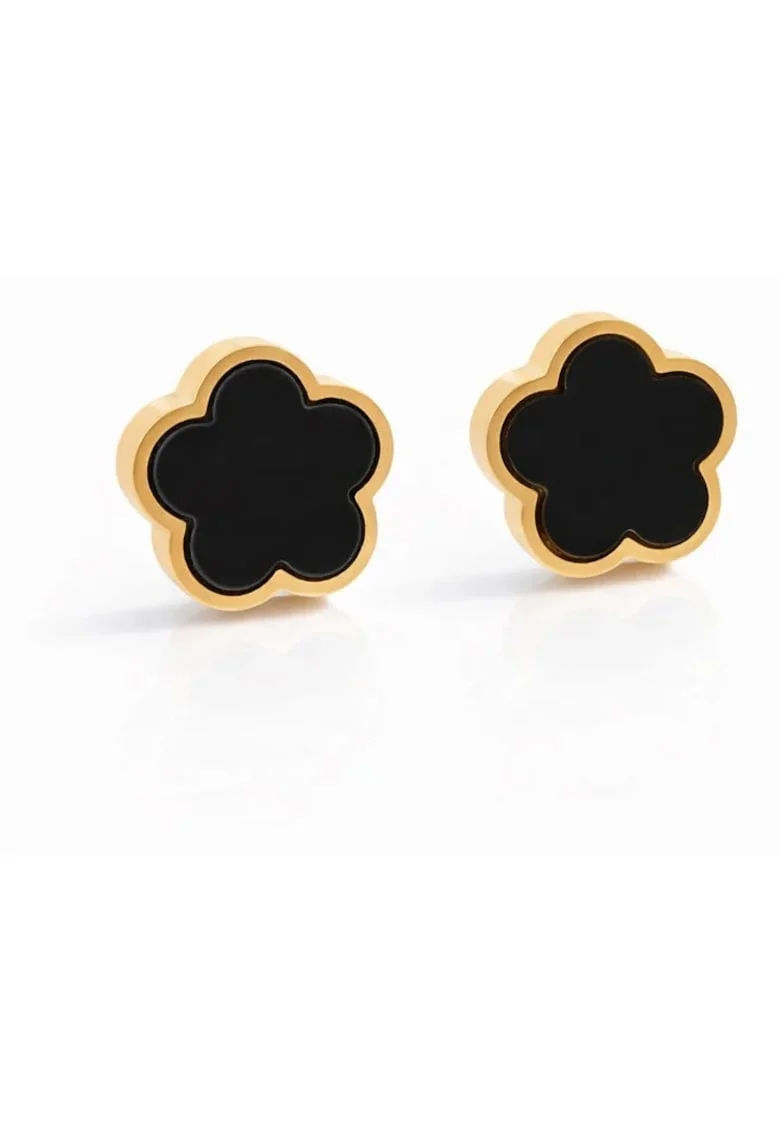 Cercei aurii, din otel inoxidabil, suflati cu aur 18k, forma de floricele, Anemora C3