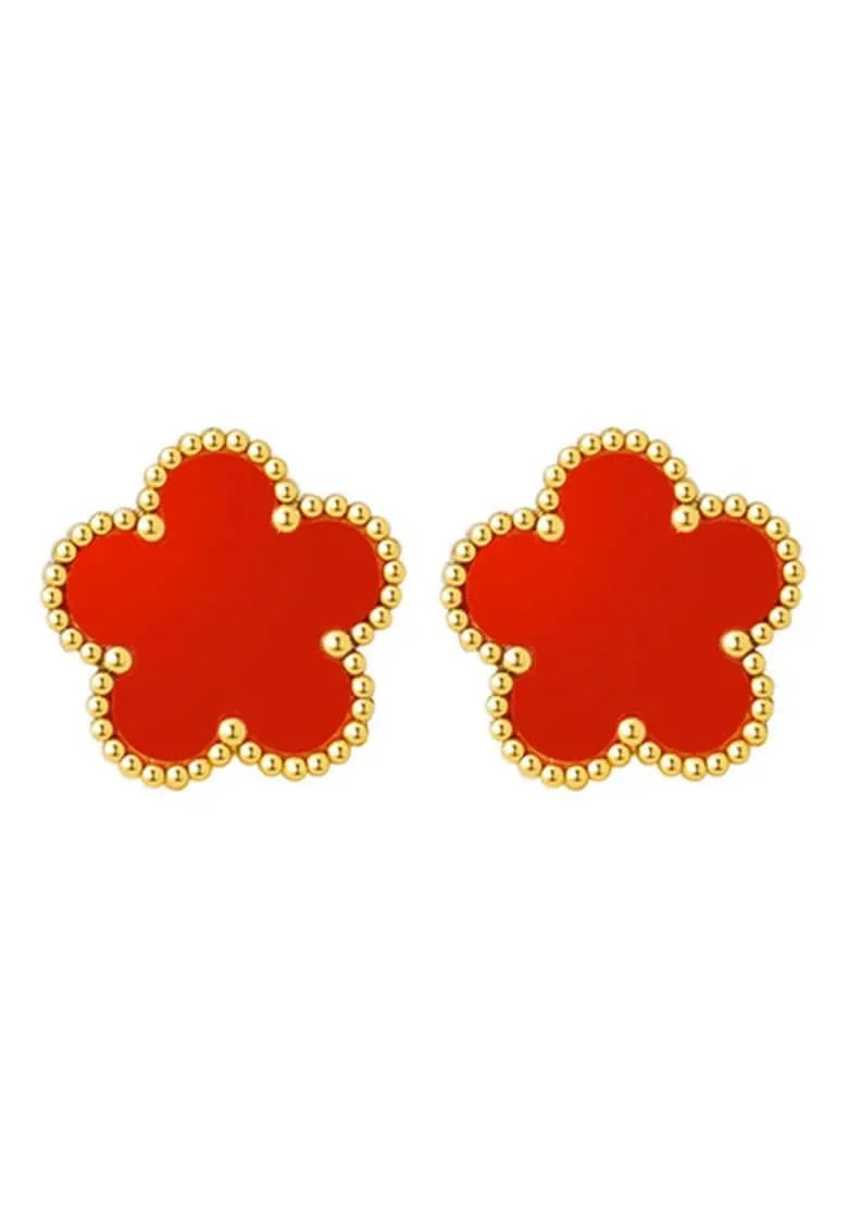 Cercei aurii, din otel inoxidabil, suflati cu aur 18k, forma de floricele, Almera C3