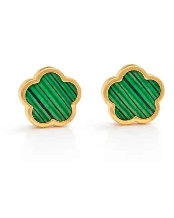 Cercei aurii, din otel inoxidabil, suflati cu aur 18k, forma de floricele, Arlina C3