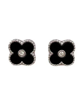 Cercei argintii, din otel inoxidabil, suflati cu aur 18k, forma de trifoi, cu zirconii, Bellina C3
