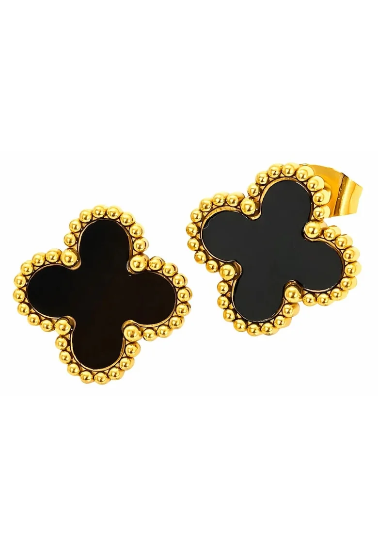 Cercei aurii, din otel inoxidabil, suflati cu aur 18k, forma de trifoi, Fiora C4