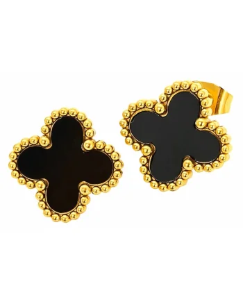 Cercei aurii, din otel inoxidabil, suflati cu aur 18k, forma de trifoi, Fiora C4