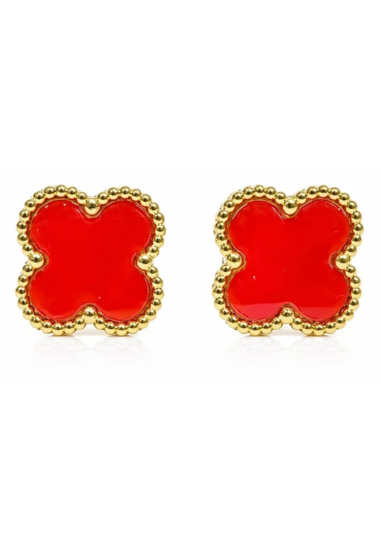 Cercei  aurii trifoi otel inoxidabil suflat cu aur 18k 1.3x1.3cm