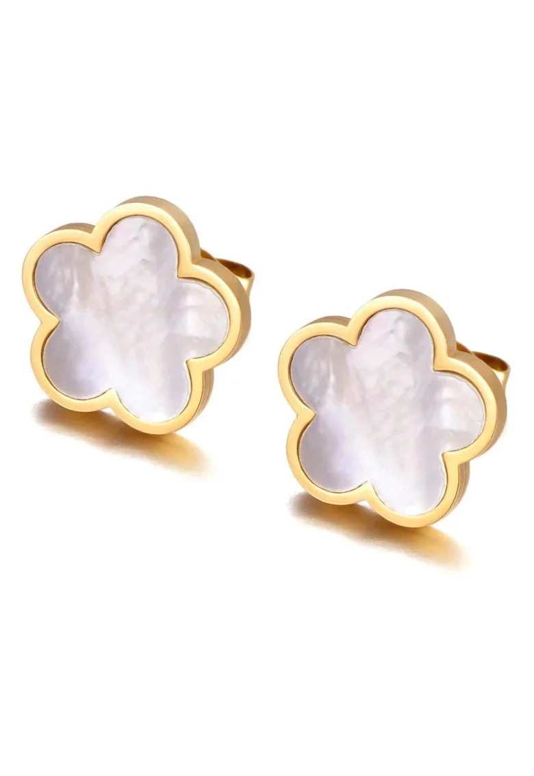Cercei aurii, din otel inoxidabil, suflati cu aur 18k, forma de floricele, Amelisse C3