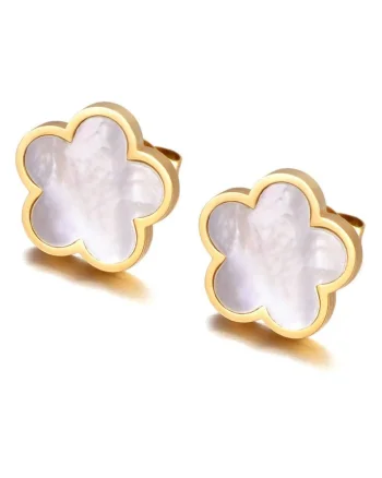 Cercei aurii, din otel inoxidabil, suflati cu aur 18k, forma de floricele, Amelisse C3