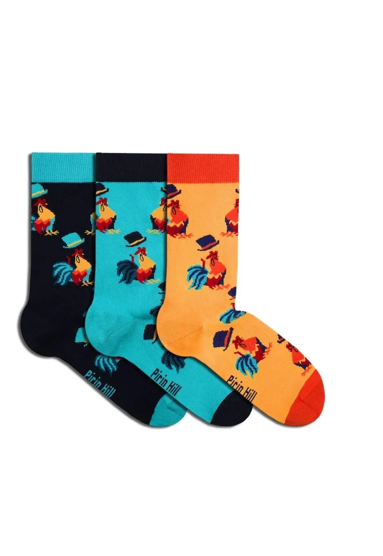 Sosete bumbac organic BOX 3 COLOUR COTTON Roosters