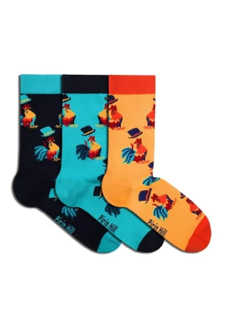 Sosete bumbac organic BOX 3 COLOUR COTTON Roosters