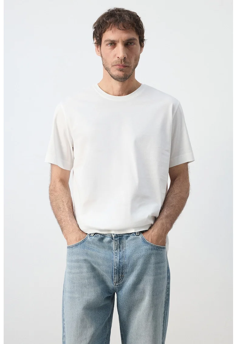 Tricou regular-fit cu decolteu la baza gatului, Alb