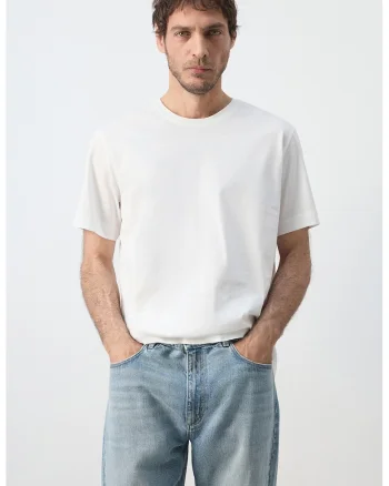 Tricou regular-fit cu decolteu la baza gatului, Alb