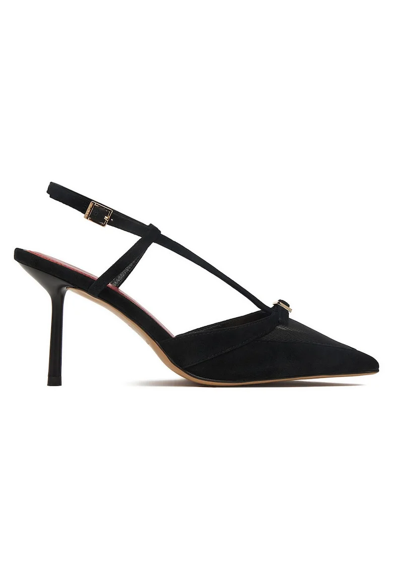 Pantofi dama,  toc ascutit, negru, piele naturala,