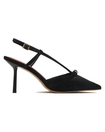Pantofi dama,  toc ascutit, negru, piele naturala,