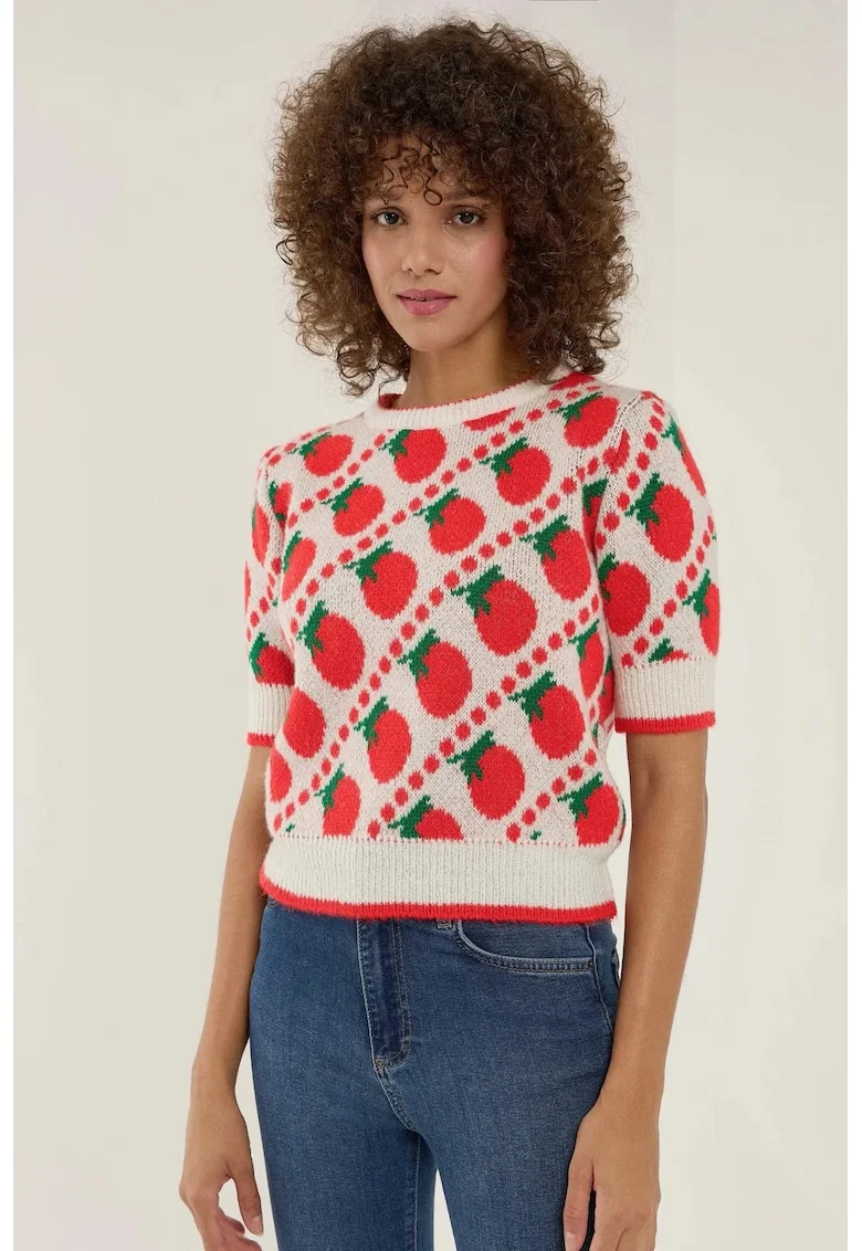 Pulover dama,  tricotat cu maneca scurta, model unic, rosu, acril