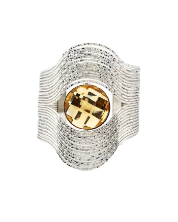Bratara argintie,  reglabila, cu piatra galbena, diametru 7 cm, Oda C2