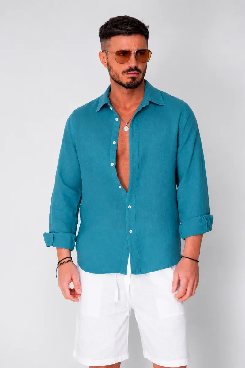 Camasa din 100% In de plaja Turquoise Petrol