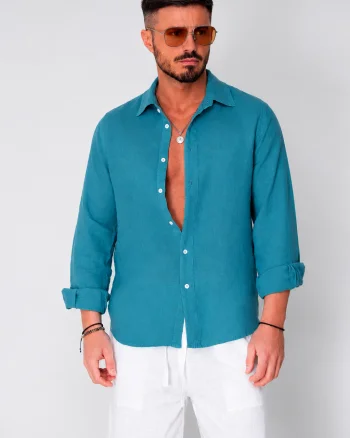 Camasa din 100% In de plaja Turquoise Petrol
