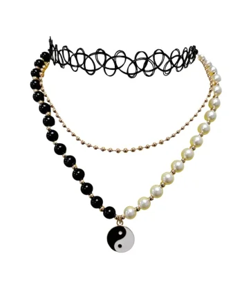 Set 3 coliere aurii, cu choker si perle, Connie C12,