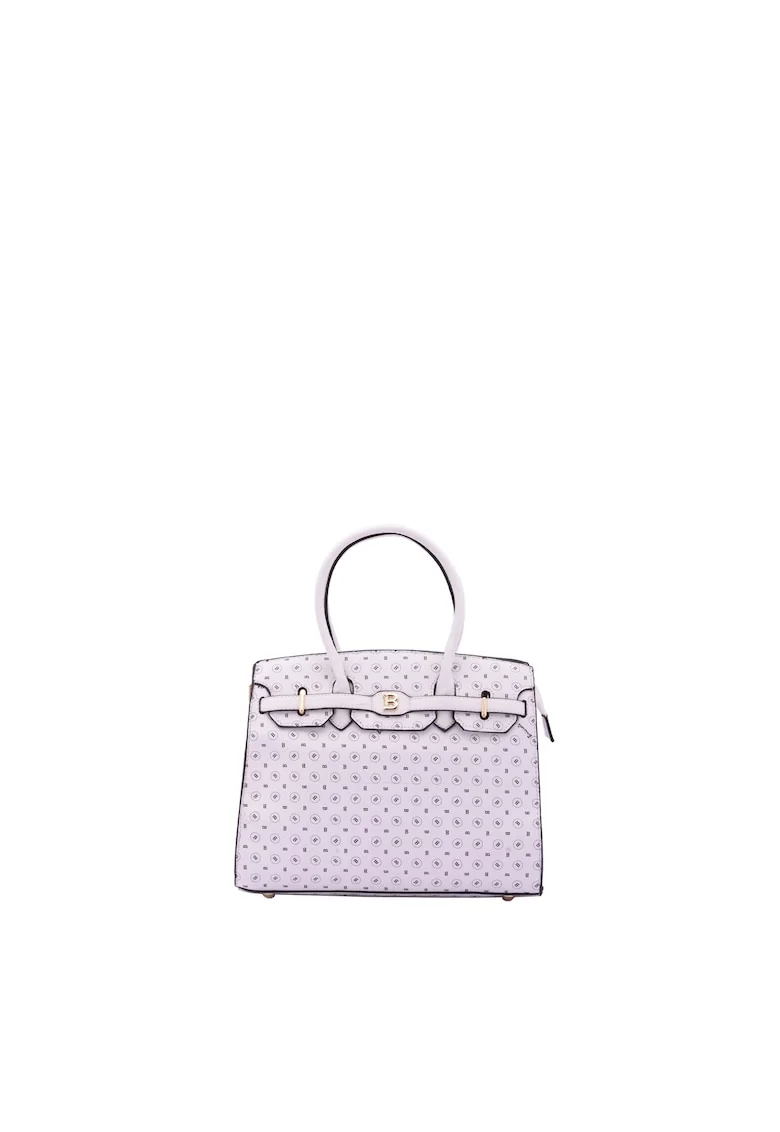 Geanta shopper din piele ecologica cu model logo, Alb