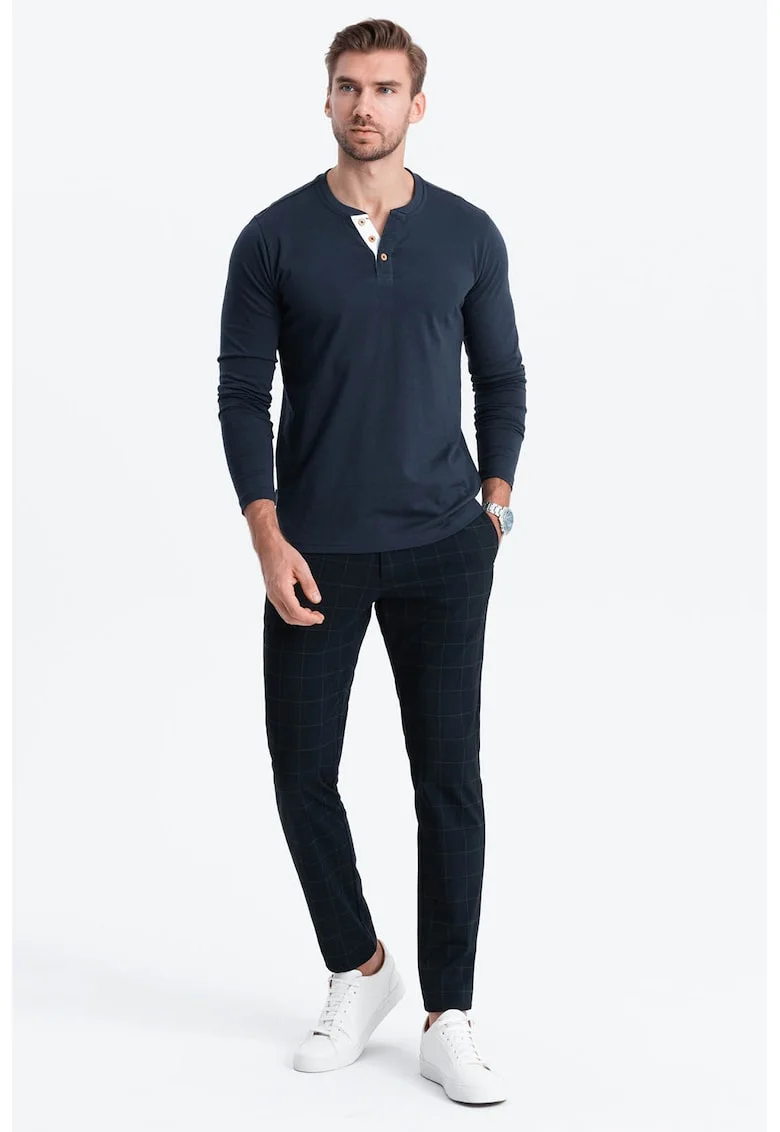 Bluza din bumbac cu fenta cu nasturi, Albastru ultramarin