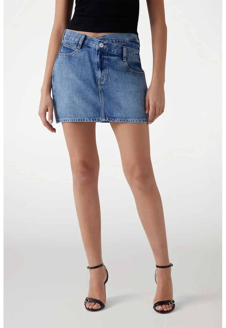 Fusta mini de denim, Albastru pastel