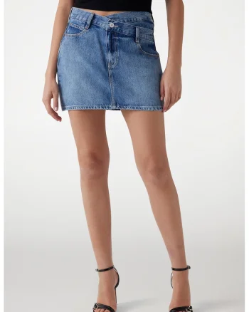 Fusta mini de denim, Albastru pastel