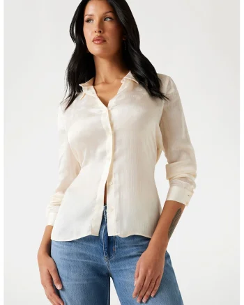 Camasa slim fit cu model monograma, Crem