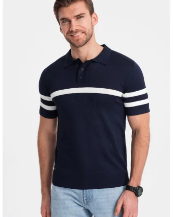 Tricou polo cu dungi contrastante, Bleumarin
