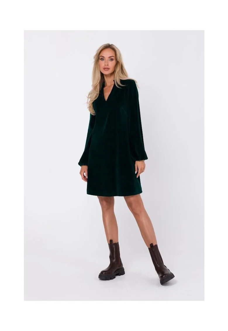 Rochie din velur cu decolteu in V,